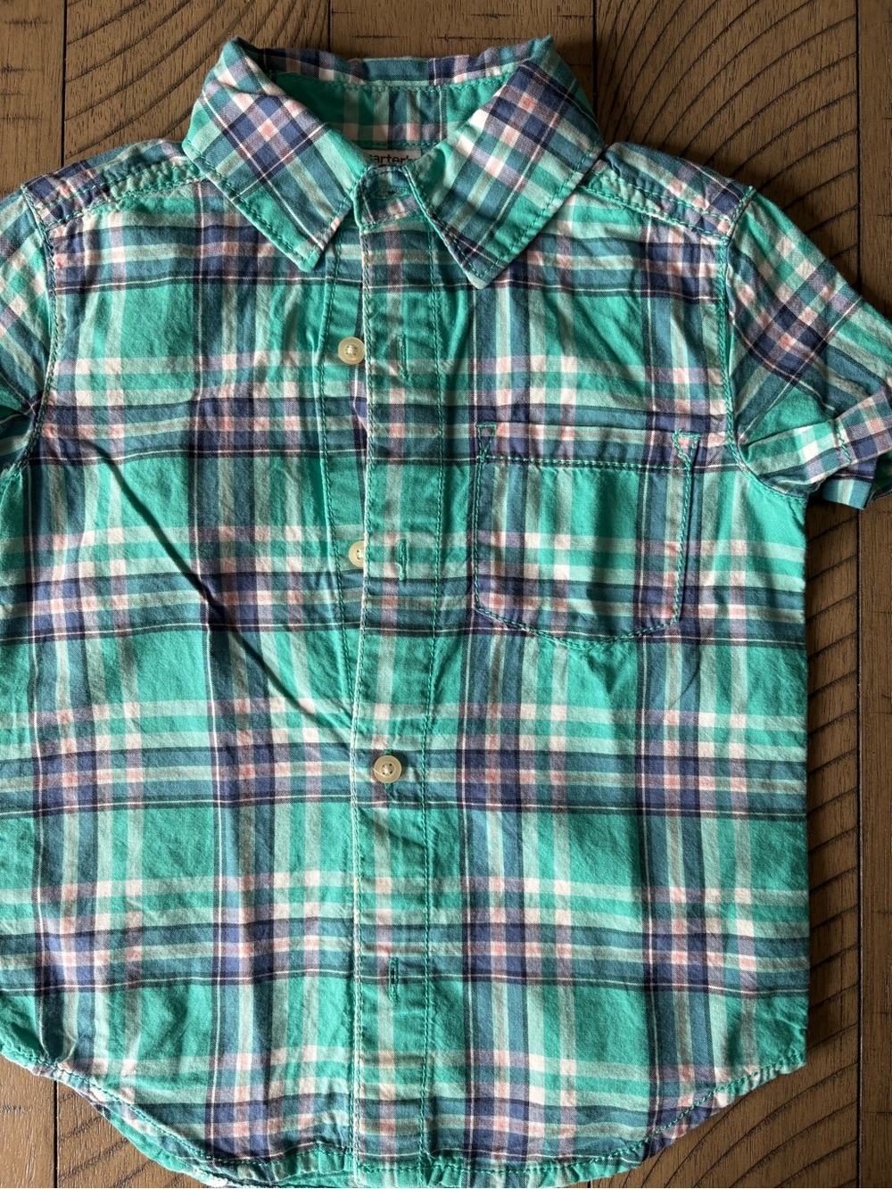 Carter's Teal & Navy Plaid Short-Sleeve Button-Down Shirt